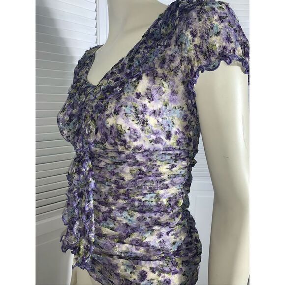 Y2K AB STUDIO Floral Mesh Top Size Small‎ - Picture 9 of 10